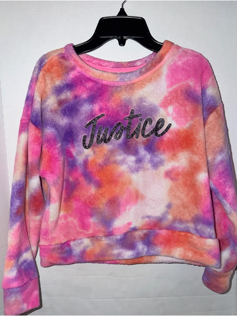 Justice Girls' Pink Purple Orange Tie-Dye Plush Pullover